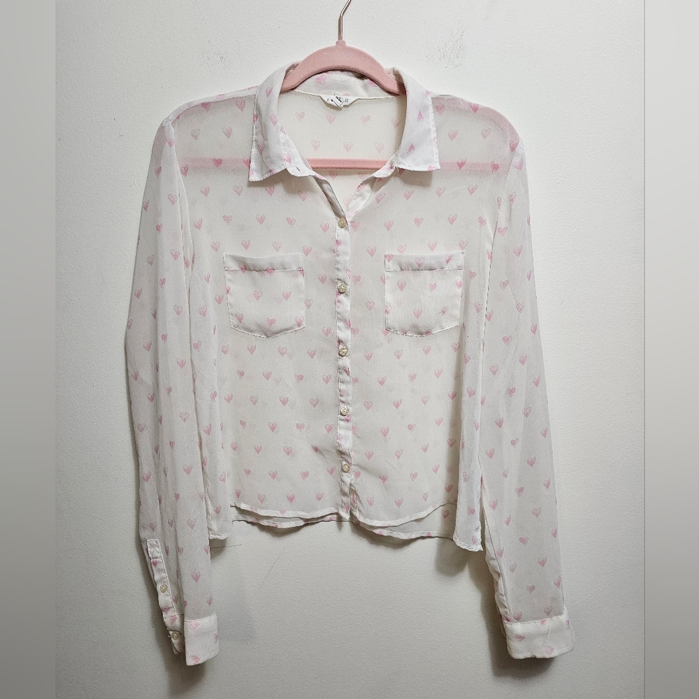 Aeropostale Cream and Pink Heart‎ Blouse